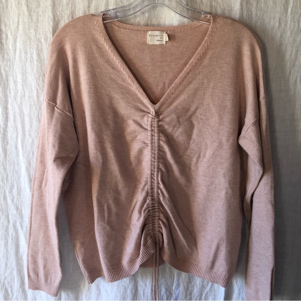 Dreamers by Debut soft stretch sweater dusty pink cinch front detail size M/L